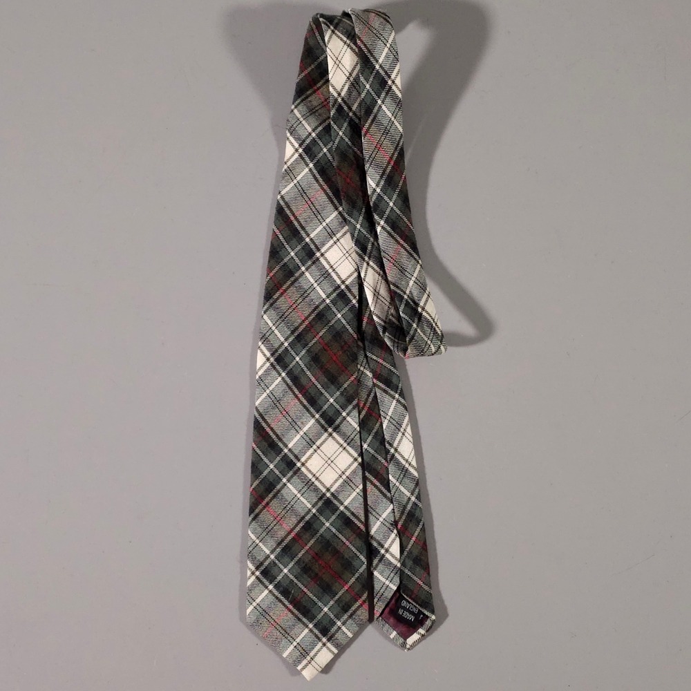 Viyella Necktie Mens OS Green Plaid Wool Cotton Blend Scotland Woven Tie